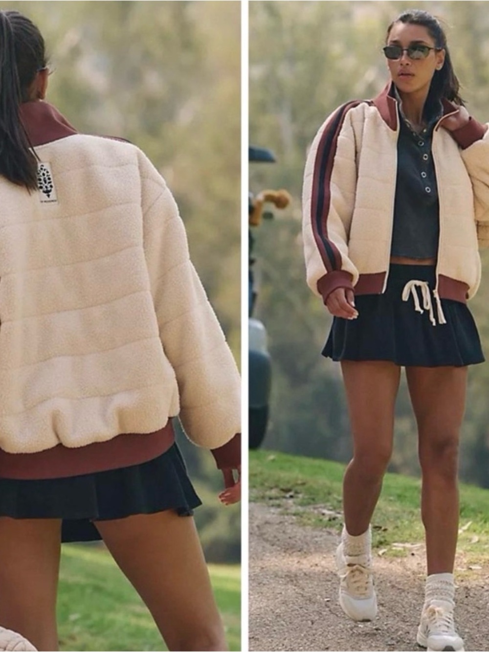 FP Movement by Free People Pippa Cream Sherpa Jacket with Maroon Trim